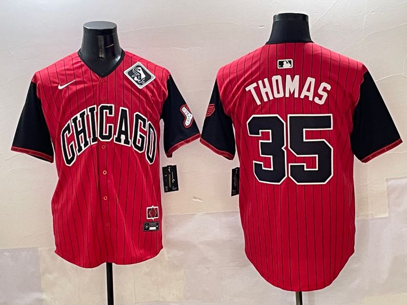 Men Chicago White Sox #35 Thomas Red Stripe Joint Name 2025 Nike MLB Jersey style 8->chicago white sox->MLB Jersey